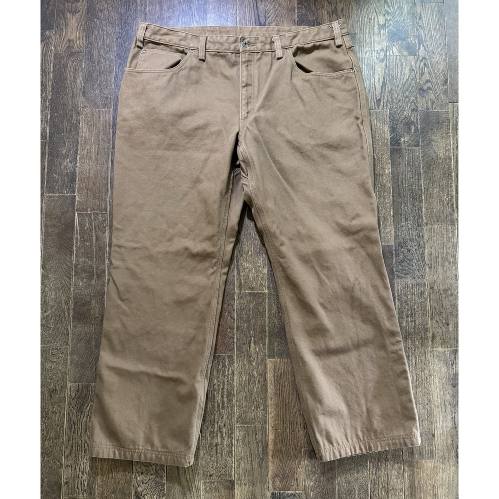 Duluth Trading Co Flannel Lined Pants Mens 46x34 Brown Excellent Mid Rise